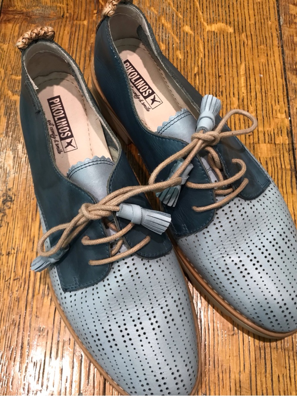 PIKOLINOS Two-Tone Blue Perforated Leather Lace-Up Oxfords